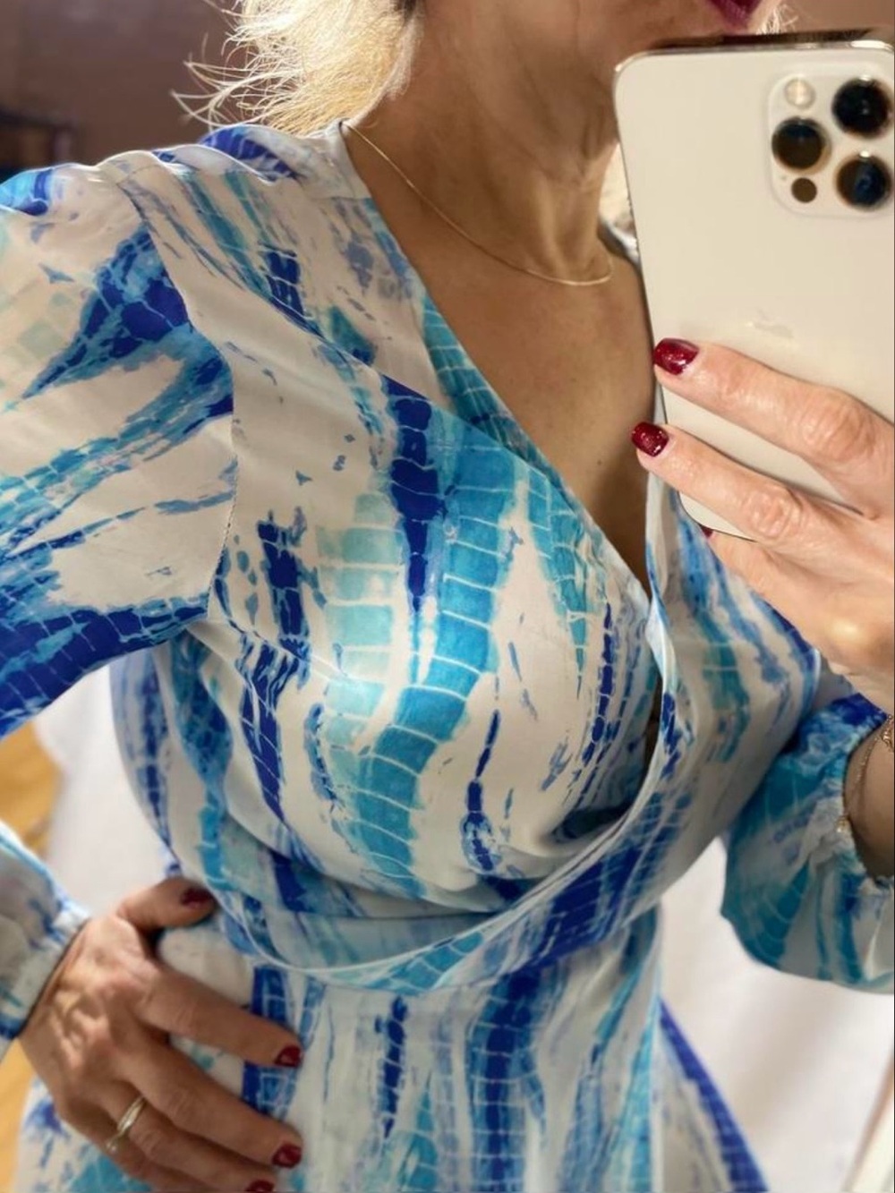 Boston Proper Blue Tie-Dye Faux Wrap Long Sleeve Maxi Dress Size L - Picture 5 of 11
